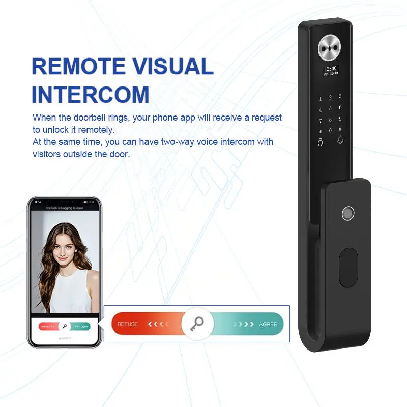 Intelligent Voice Palm Vein Face Recognition Fingerprint Door Lock 4.5-inch Screen Camera Aluminum/Steel Door Tuya Smart Lock — image 4