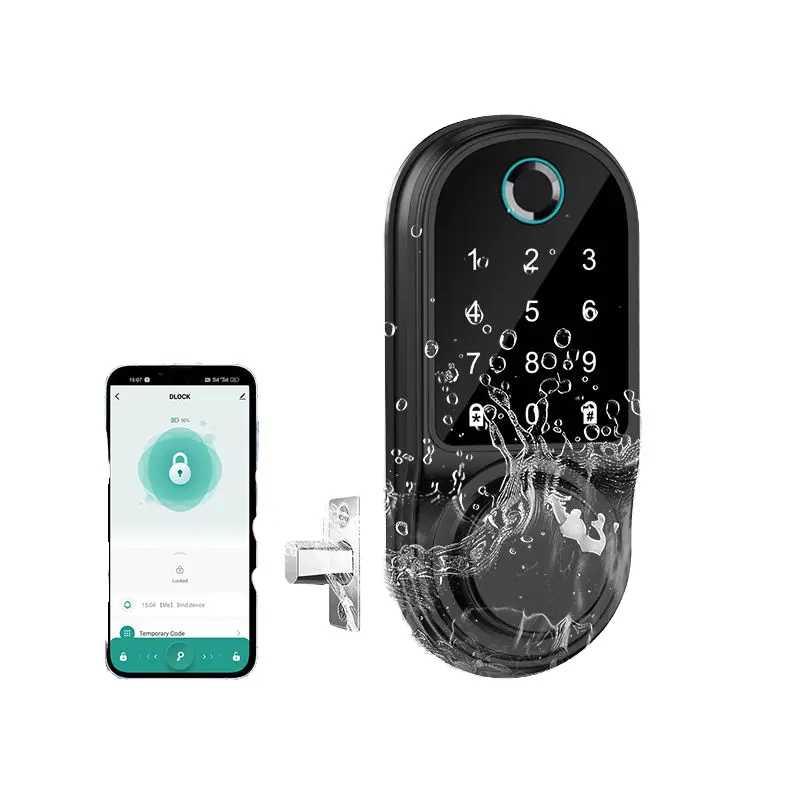 CAMAKT Smart Deadbolt Lock Aluminum Alloy Waterproof for Wood/Brass Doors Fingerprint Password Code Tuya APP Cloud Stora — view 1