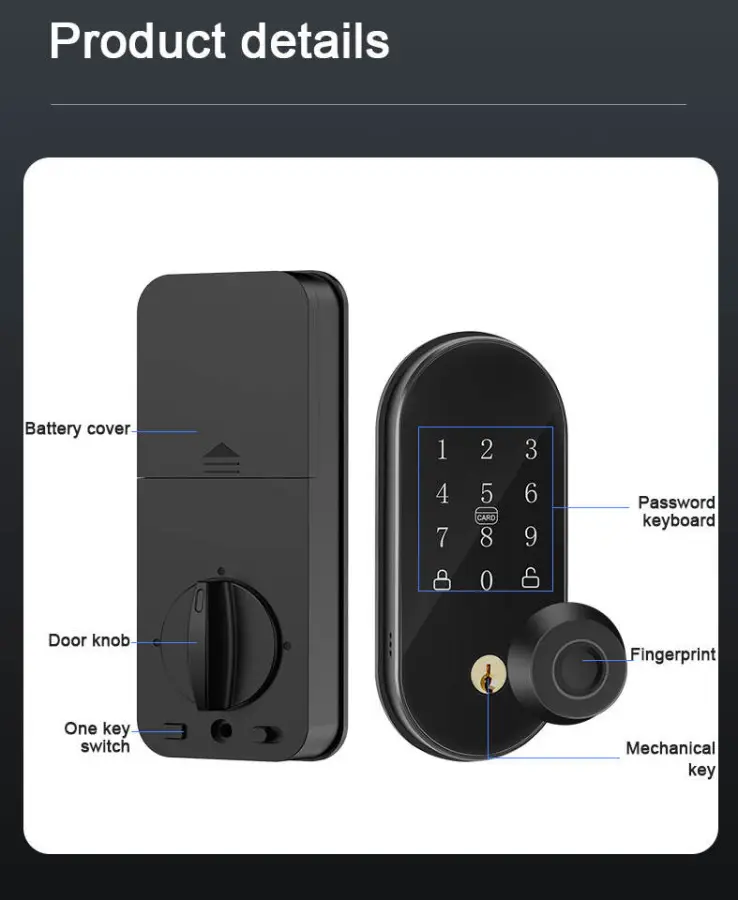 CAMAKT Smart Deadbolt Lock Aluminum Alloy Waterproof for Wood/Brass Doors Fingerprint Password Code Tuya APP Cloud Storage — image 2