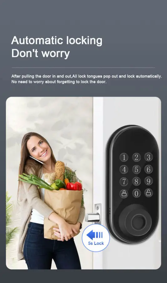 CAMAKT Smart Deadbolt Lock Aluminum Alloy Waterproof for Wood/Brass Doors Fingerprint Password Code Tuya APP Cloud Storage — image 4