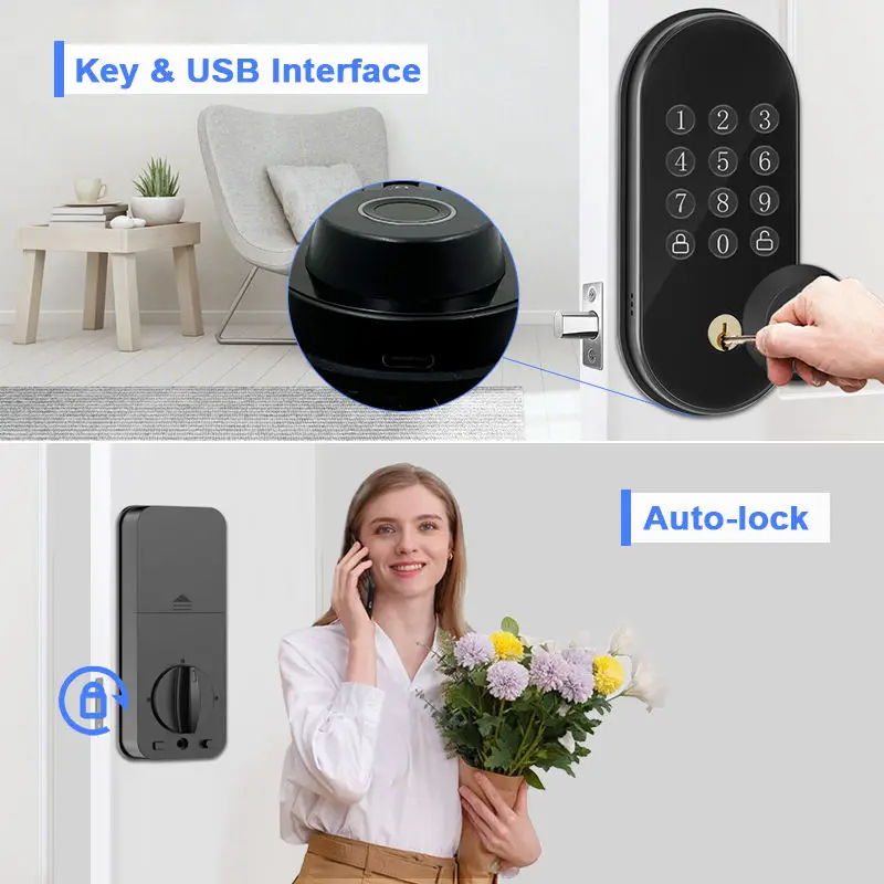 CAMAKT Smart Deadbolt Lock Aluminum Alloy Waterproof for Wood/Brass Doors Fingerprint Password Code Tuya APP Cloud Storage — image 6