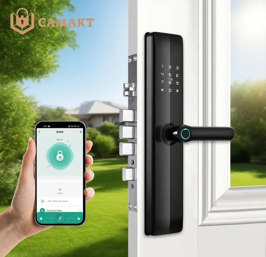 High Quality Wooden Doors Aluminium Alloy Smart Lock Multi-Authentication Lever Handle Tuya App Control Grade C Security — view 1