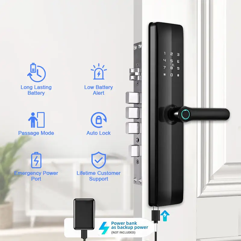 High Quality Wooden Doors Aluminium Alloy Smart Lock Multi-Authentication Lever Handle Tuya App Control Grade C Security Wi-Fi — image 3