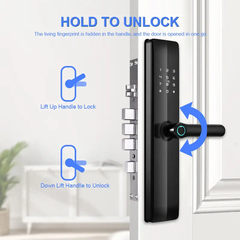 High Quality Wooden Doors Aluminium Alloy Smart Lock Multi-Authentication Lever Handle Tuya App Control Grade C Security Wi-Fi — image 5