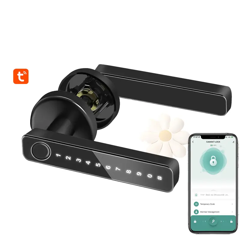 Smart Door Lock Fingerprint Key Works with Tuya/TTLock APP Remote Control Aluminium Alloy for Wooden & Glass Doors — view 1