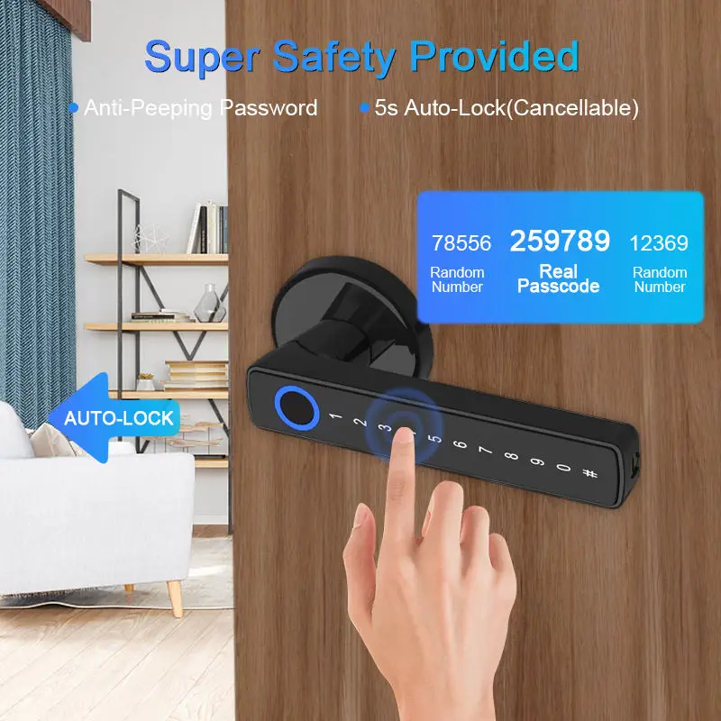 Smart Door Lock Fingerprint Key Works with Tuya/TTLock APP Remote Control Aluminium Alloy for Wooden & Glass Doors — image 3