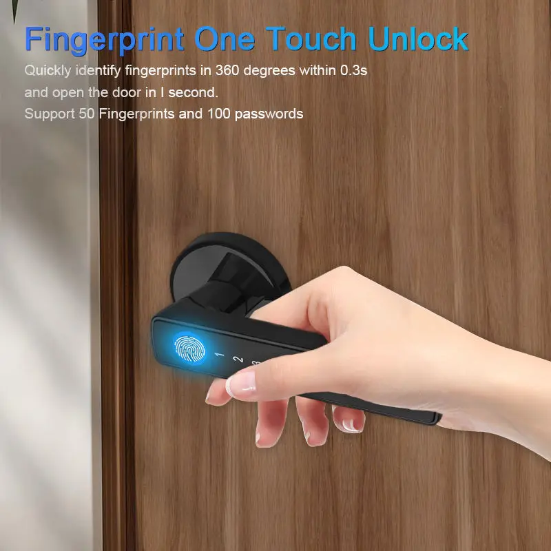 Smart Door Lock Fingerprint Key Works with Tuya/TTLock APP Remote Control Aluminium Alloy for Wooden & Glass Doors — image 4