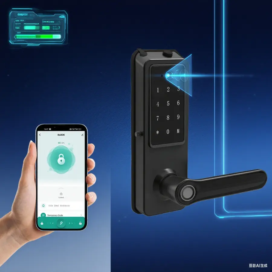 Smart Fingerprint Keyless Door Handle for Wood Door Tuya TT Lock Indoor Use — view 1