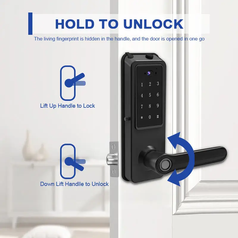 Smart Fingerprint Keyless Door Handle for Wood Door Tuya TT Lock Indoor Use — image 5