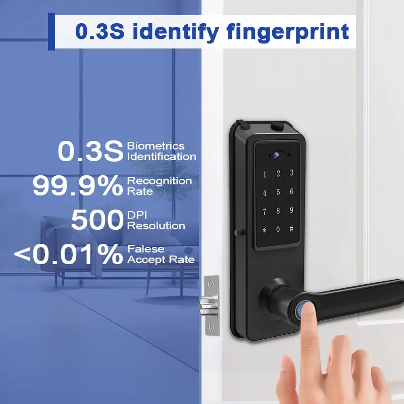 Smart Fingerprint Keyless Door Handle for Wood Door Tuya TT Lock Indoor Use — image 6