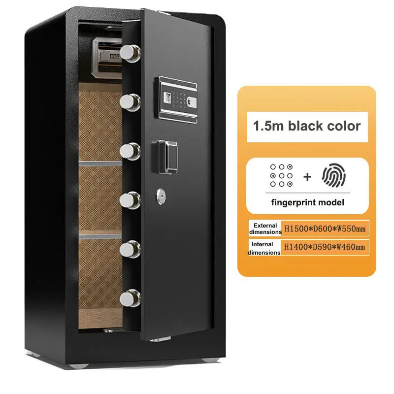 Large 1.5m Double-door Safe Box Fingerprint Key Lock Passcode Home Office Use Customized RAL Color Modern Design Brushed Steel — image 3