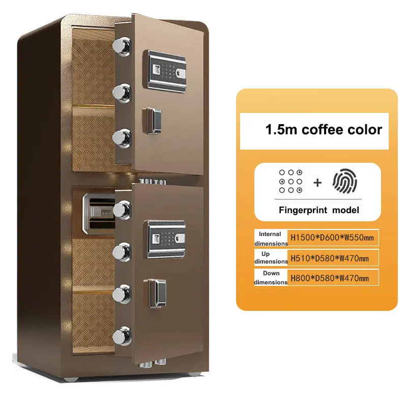 Large 1.5m Double-door Safe Box Fingerprint Key Lock Passcode Home Office Use Customized RAL Color Modern Design Brushed Steel — image 4