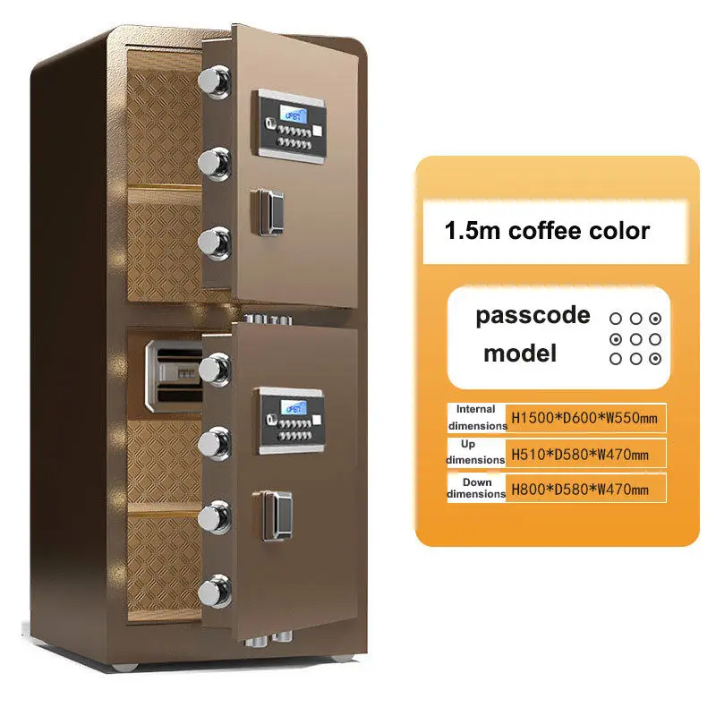 Large 1.5m Double-door Safe Box Fingerprint Key Lock Passcode Home Office Use Customized RAL Color Modern Design Brushed Steel — image 6