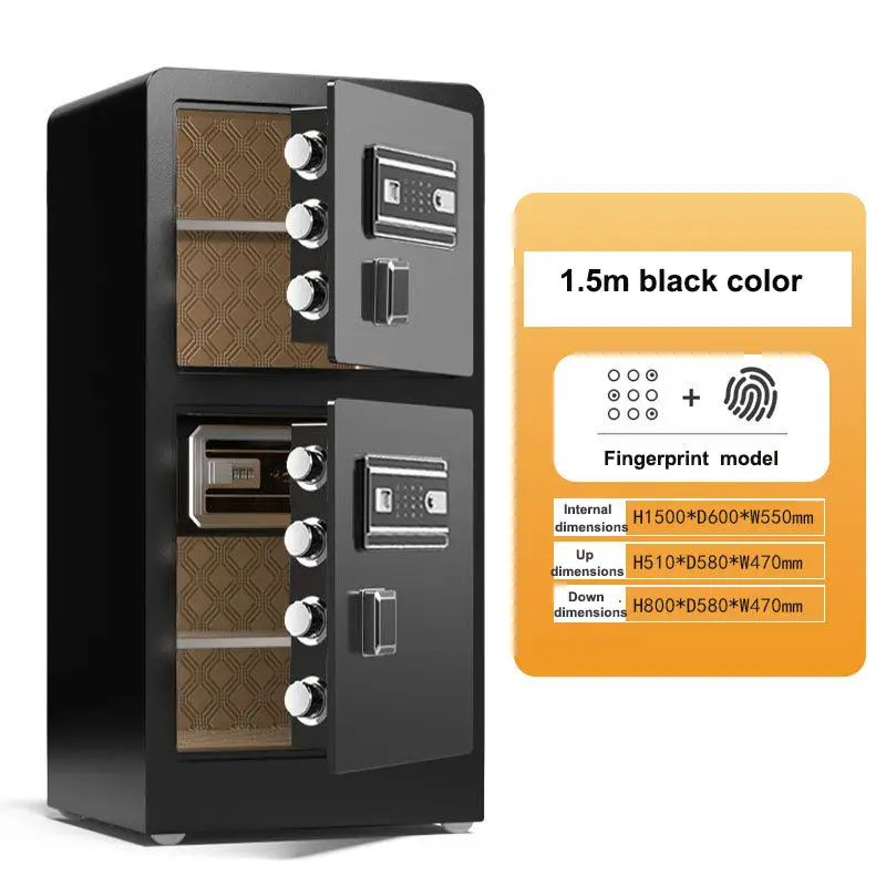 Large 1.5m Double-door Safe Box Fingerprint Key Lock Passcode Home Office Use Customized RAL Color Modern Design Brushed Steel — image 7