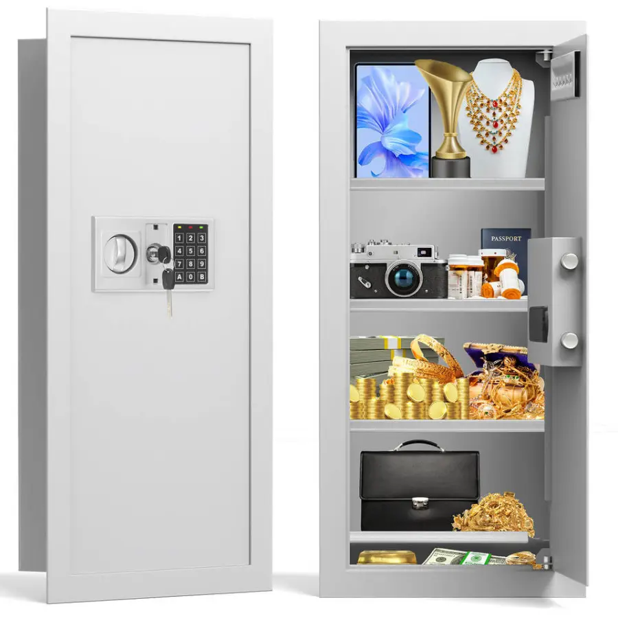 White Factory New Style Safe Box 65x37x10CM Premium Steel Document Storage Home Safe Box Key Lock Easily Install Wall Mo — view 1