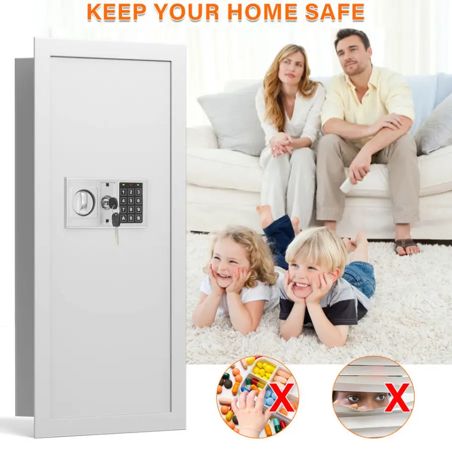White Factory New Style Safe Box 65x37x10CM Premium Steel Document Storage Home Safe Box Key Lock Easily Install Wall Mounted — image 2