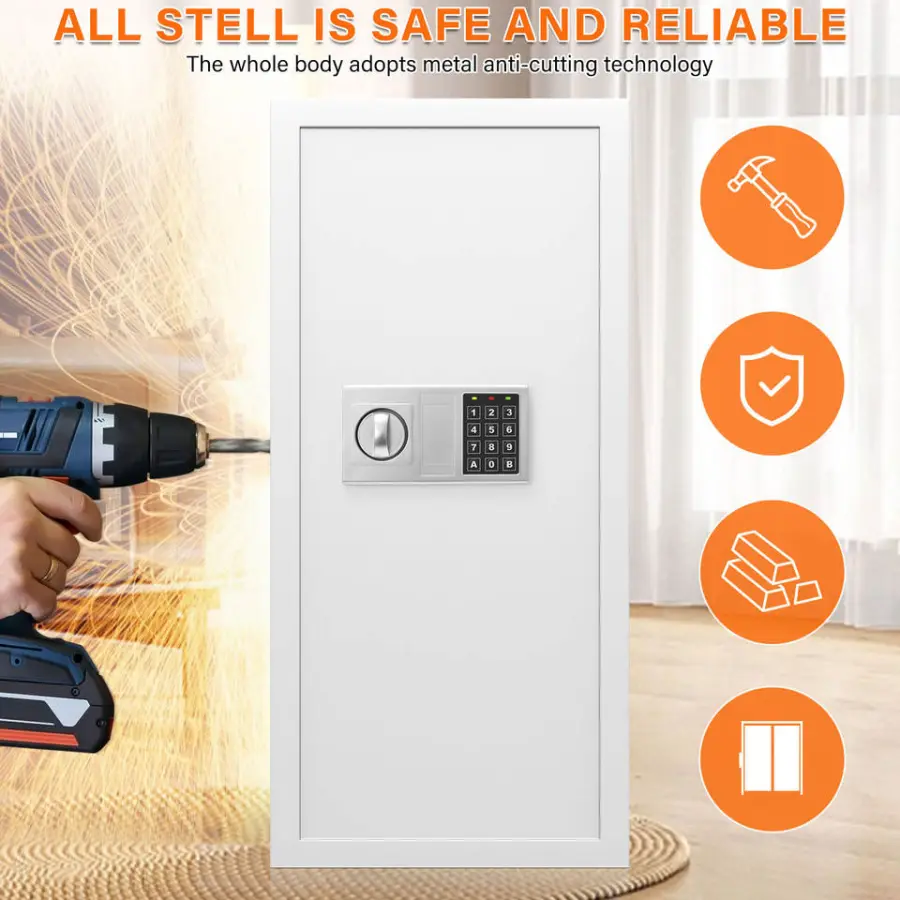 White Factory New Style Safe Box 65x37x10CM Premium Steel Document Storage Home Safe Box Key Lock Easily Install Wall Mounted — image 3