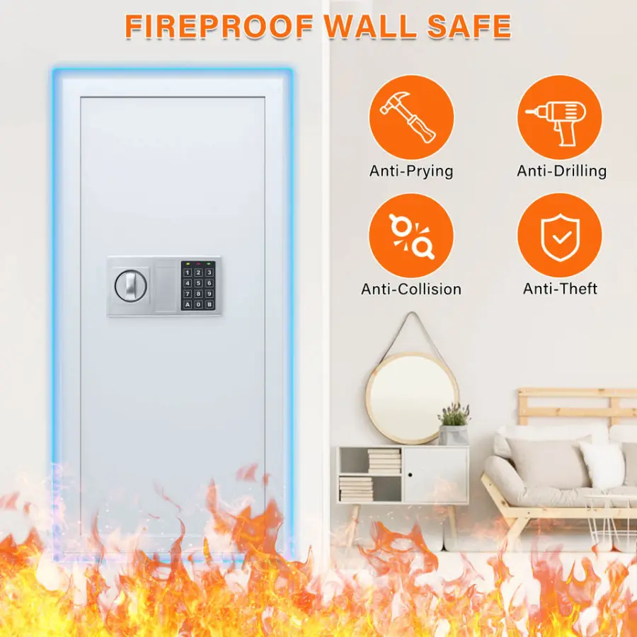 White Factory New Style Safe Box 65x37x10CM Premium Steel Document Storage Home Safe Box Key Lock Easily Install Wall Mounted — image 4