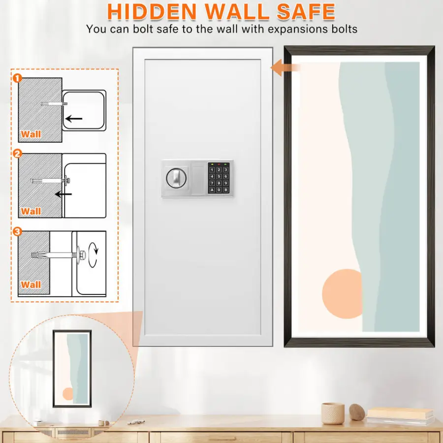 White Factory New Style Safe Box 65x37x10CM Premium Steel Document Storage Home Safe Box Key Lock Easily Install Wall Mounted — image 5
