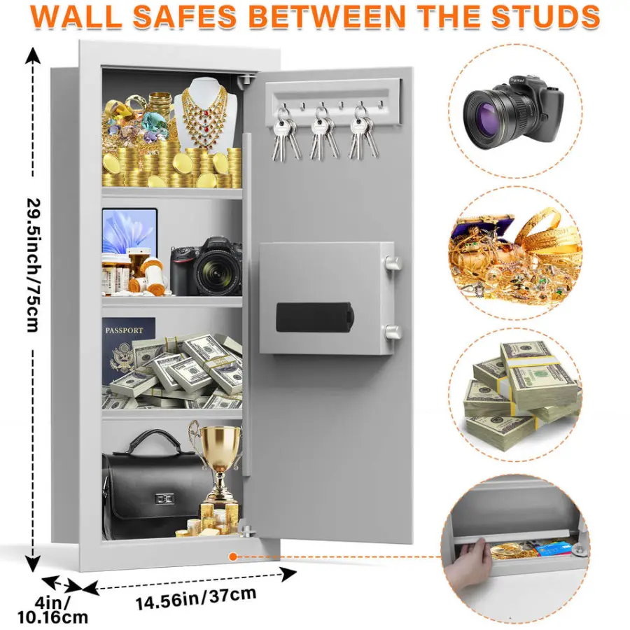 White Factory New Style Safe Box 65x37x10CM Premium Steel Document Storage Home Safe Box Key Lock Easily Install Wall Mounted — image 6