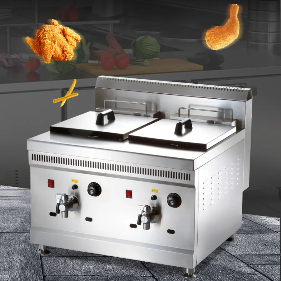 Wholesale 18L Plus 18L Automatic Commercial Deep Fryer Double Tank Frying Machine Gas Deep Fryer — image 3
