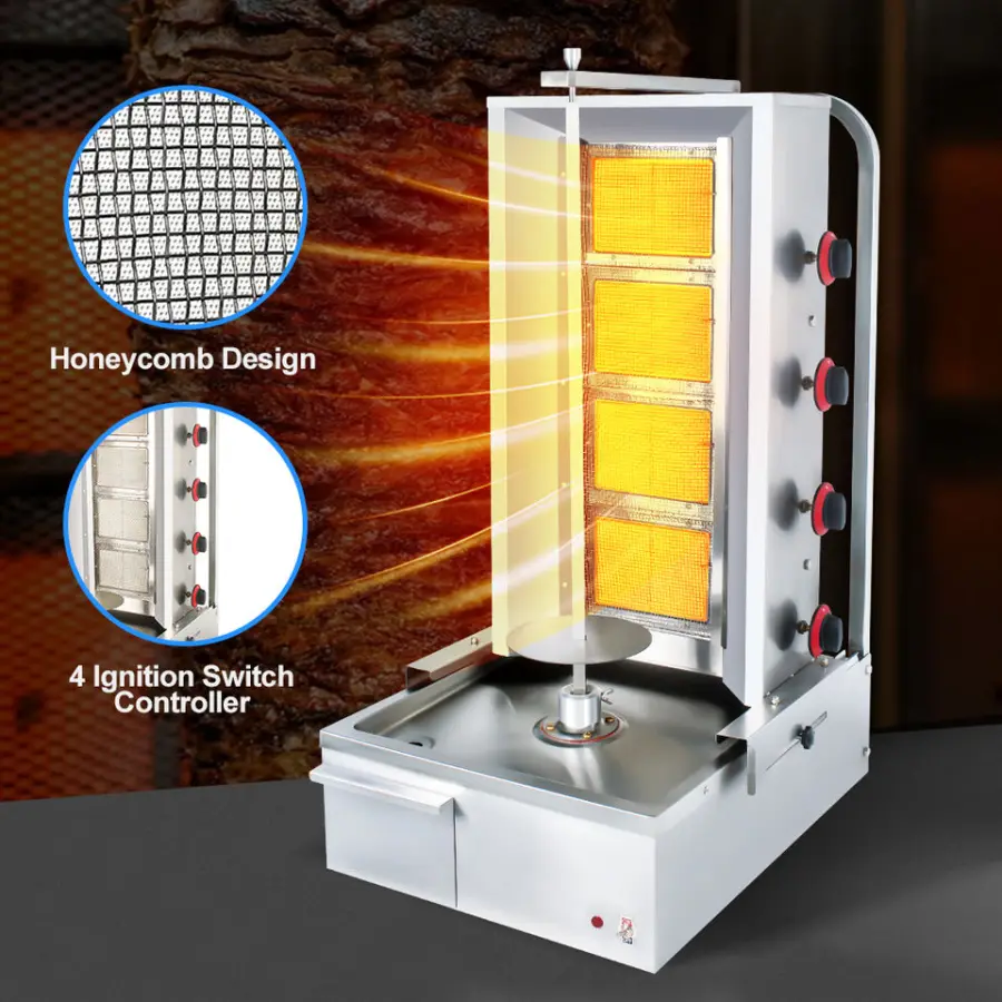 Wholesale Price Counter Top 4 Burners Beef Pork High Temperature Corrosion Gas Turkey Shawarma Grill Machine — image 3