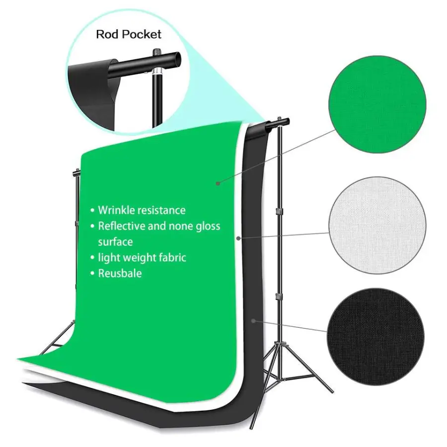 Photography Lighting Kit Set 50*70cm Soft Box with Tripod and Bulb 2*3m Background Stand System with Black White Green Backdrop — image 3