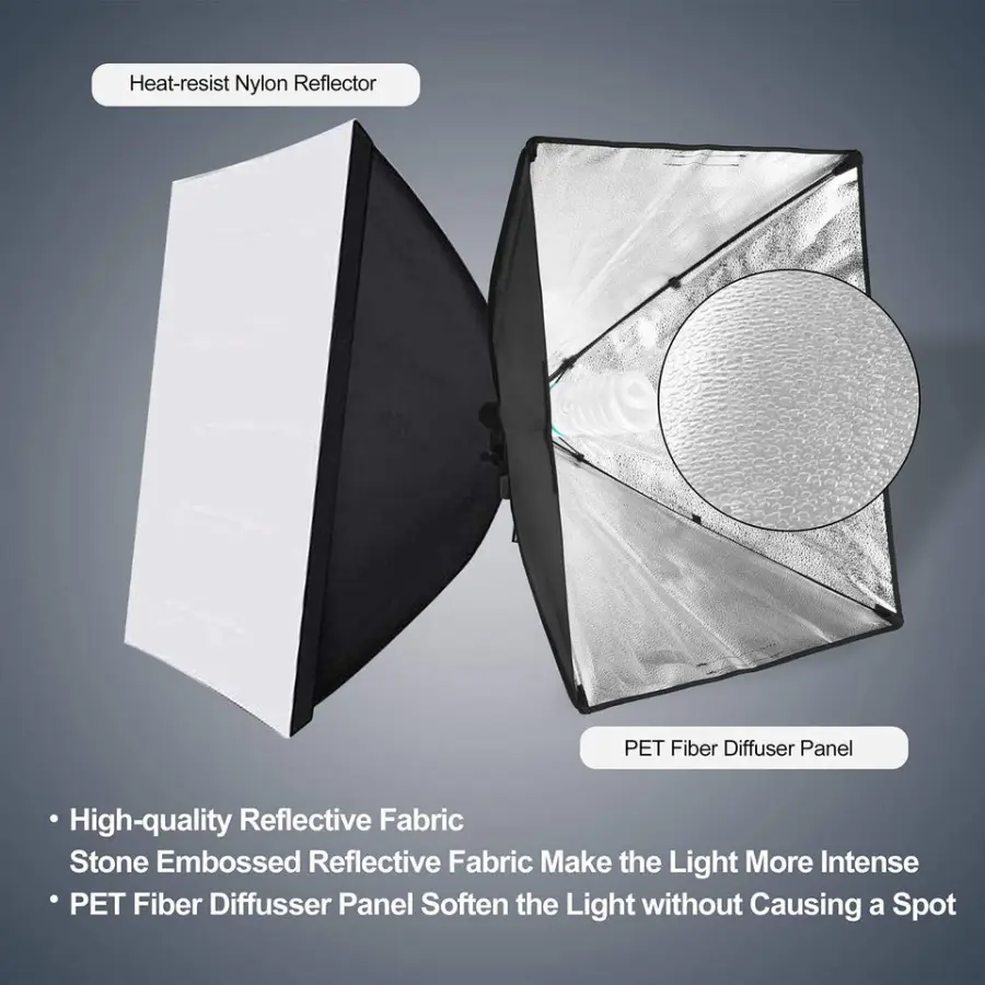Photography Lighting Kit Set 50*70cm Soft Box with Tripod and Bulb 2*3m Background Stand System with Black White Green Backdrop — image 4