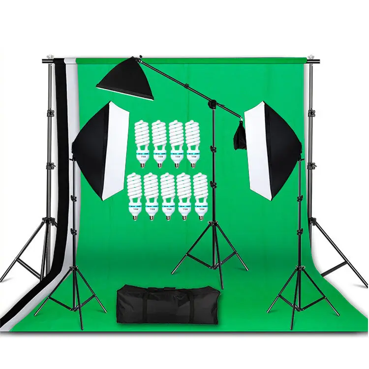 Photographic Equipment Lighting Studio Set 3pcs 50x70cm Soft Box with 4 Socket Lamp Head and Studio Background Stand Sys — view 1