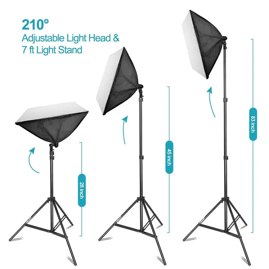 Photographic Equipment Lighting Studio Set 3pcs 50x70cm Soft Box with 4 Socket Lamp Head and Studio Background Stand System — image 2