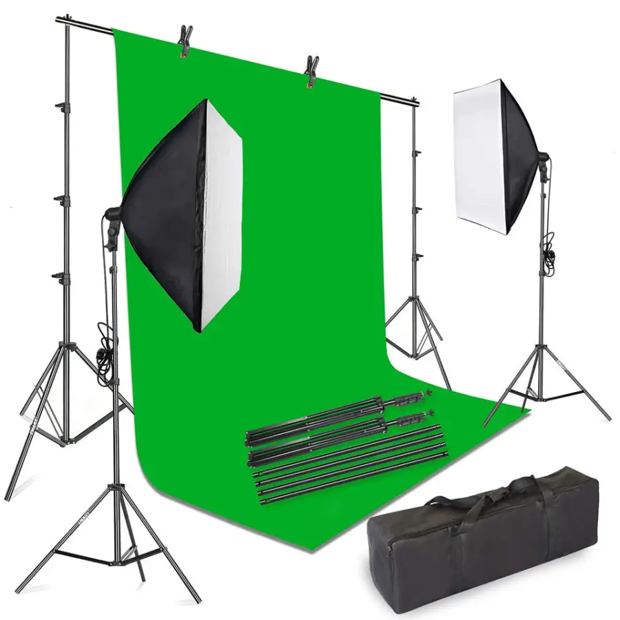 Photography Lighting Kit Set 50X70 cm Professional Soft Box Light Set with Tripod and 45W Bulb 2*3m Background Stand Sys — view 1