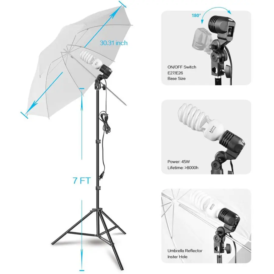 Photog Studio Lighting Set White Gold Siver Umbrella and 6.6*10 Ft Background Stand System With Black White Green Backdrops — image 6