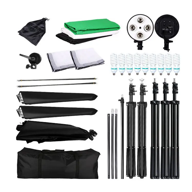Photo Studio Set 3 Video Studio Continuous Light Softbox with Photographic Bulb and Background Stand System — image 7