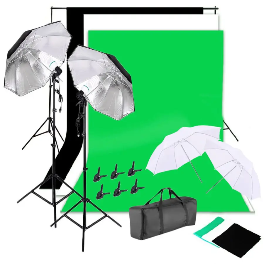 Photography Studio Lighting Set 2*3m Background Stand and Backdrops White Photo Umbrella for Studio — view 1