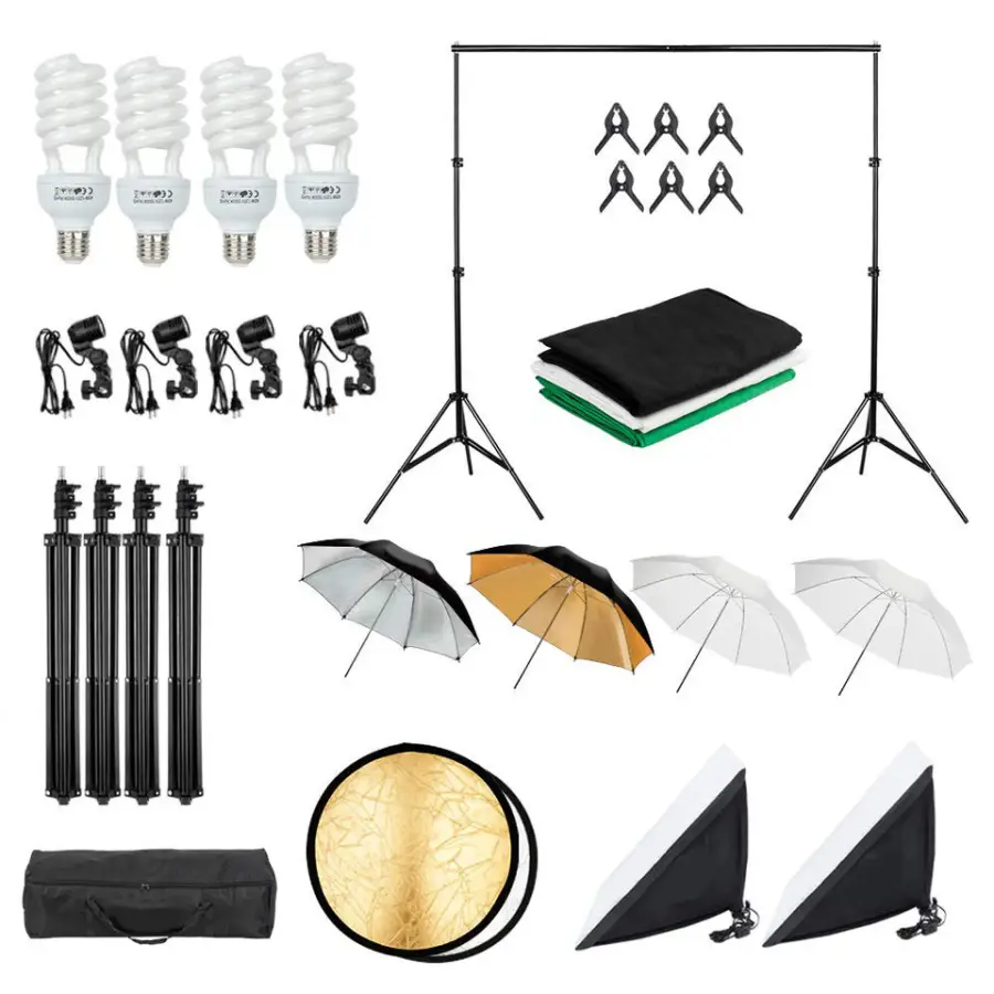 Full Photo Studio Equipment Set Backdrop Stand 5 in 1 Reflector Photography Accessories Lighting Kit Umbrella Soft Box Set — image 6