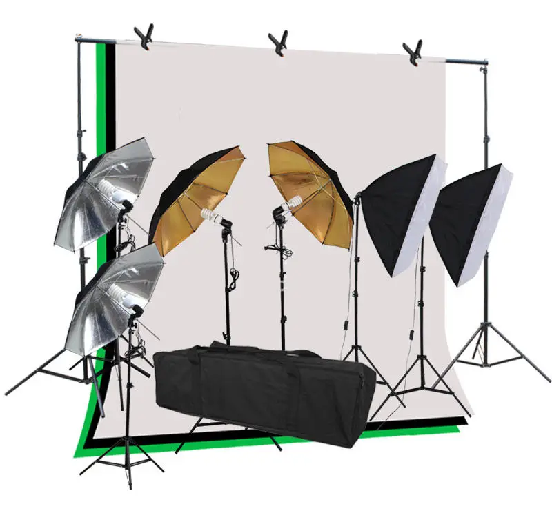Fotografia Photo Shoot Lighting Kit Softbox Umbrella Polyester Backdrop Background Stand Full Photography Studio Light S — view 1