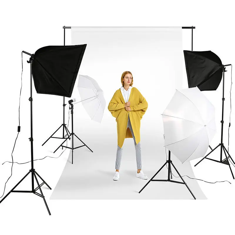 Photography Studio Equipment Umbrella Softbox and 6.6*10ft Background Stand System with Bulb for Video Studio — view 1