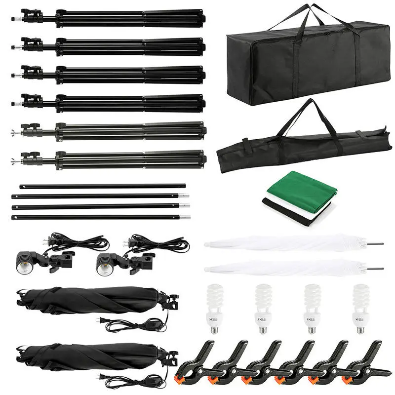 Photography Studio Equipment Umbrella Softbox and 6.6*10ft Background Stand System with Bulb for Video Studio — image 2