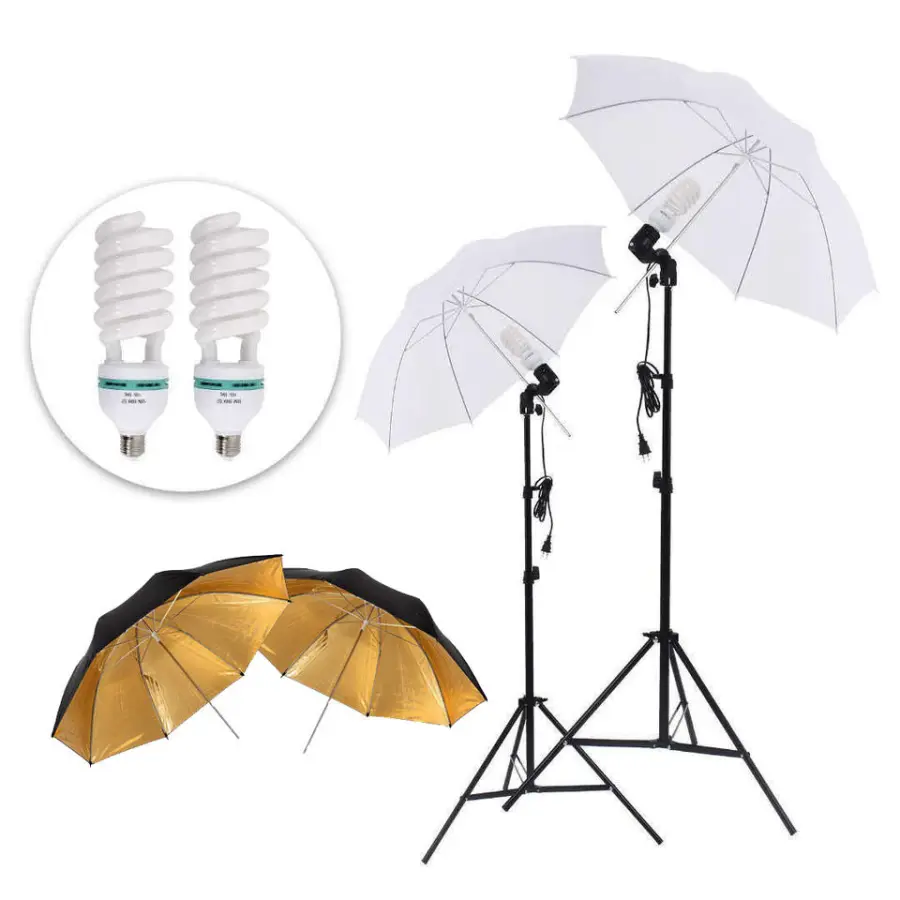 Studio Lighting Kit Set Green Black White Backdrop White Gold Umbrella and Reflcetor Photography Accessories — image 6