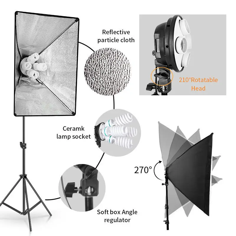 Photo Video Studio 50*70 cm Softbox Easy Folded Continuous Lighting Diffuser 4 in 1 E27 Socket Lamp Holder — image 4
