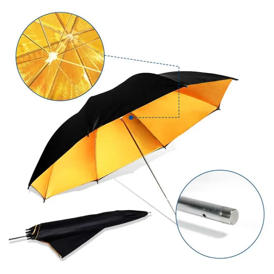 Hot Sale Black Gold Umbrella Softbox Speedlite Flash Light Reflector 33inch 43inch Umbrella for Photo Video Studio — view 1