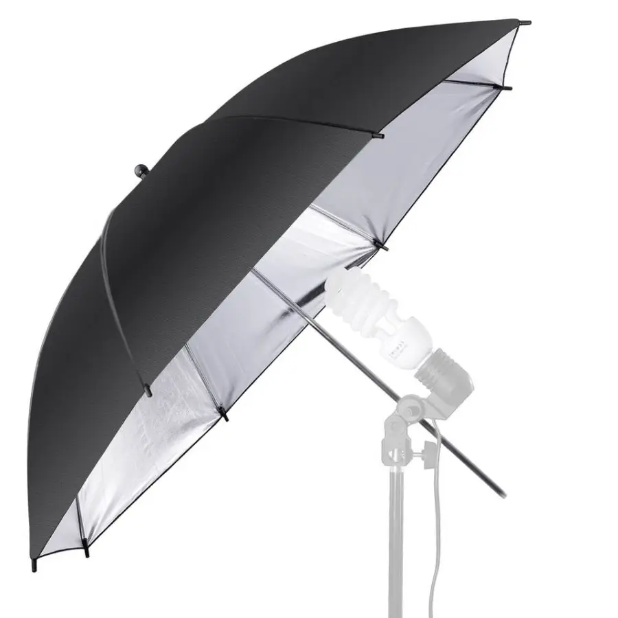 Black Silver Umbrella 33" 84cm Photography Speedlite Flash Light Reflector Umbrella Shoe Mount B-Type Brackets — view 1