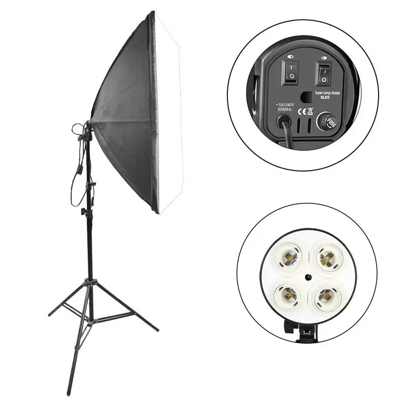 50*70cm Photo Studio Softbox 4 E27 Lamp Holder Socket Photographic Equipment Soft Box Kit with 2.1m Tripod — view 1