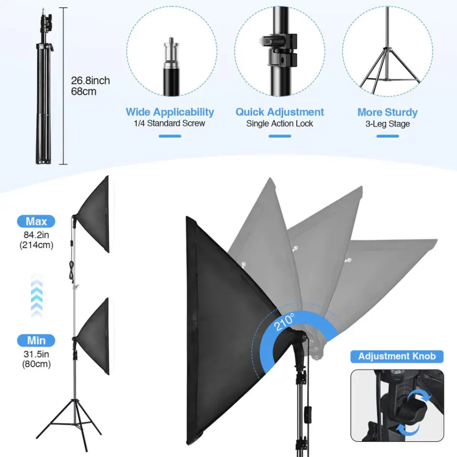 Softbox Set 50*70cm Remote Control 85W LED Bulb 2.1m Tripod Stand Carry Bag Soft Light Box Kit for Photography Video — image 4