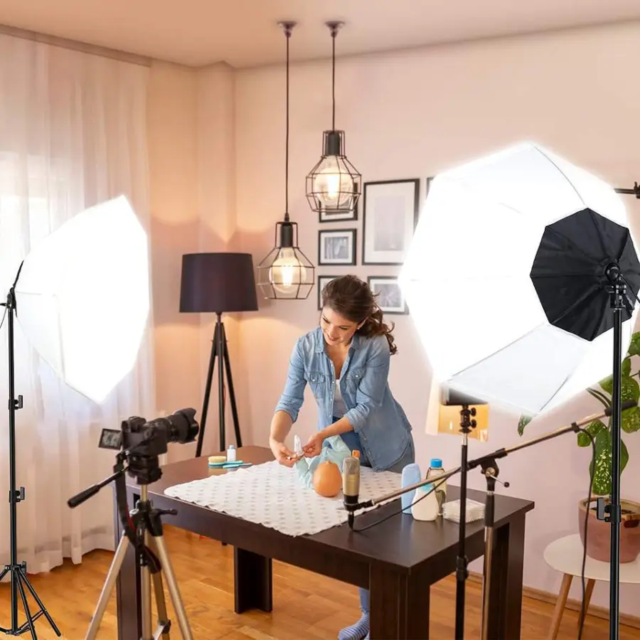 Portable Easy Setup Photography Video Studio Light Double Side Octagon Umbrella Shape Reflector Soft Box Lighting Kit — image 3