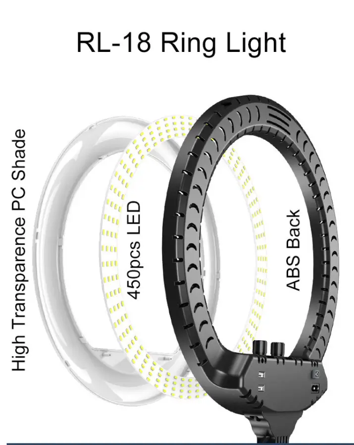 18 Inch 45cm Led Ring Lamp Rl18 M45 Ringlight with 210cm Tripod Stand Beauty Selfie Video Studio Led Ring Light Set — image 3