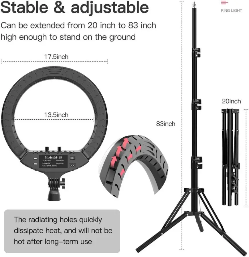 18 Inch 45cm Led Ring Lamp Rl18 M45 Ringlight with 210cm Tripod Stand Beauty Selfie Video Studio Led Ring Light Set — image 4