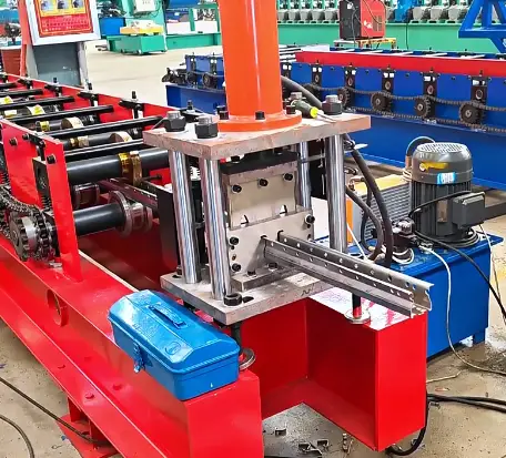 Full Automatic Steel Supermarket Shelves Storage Rack Upright Pillar Roll Forming Machine — image 3