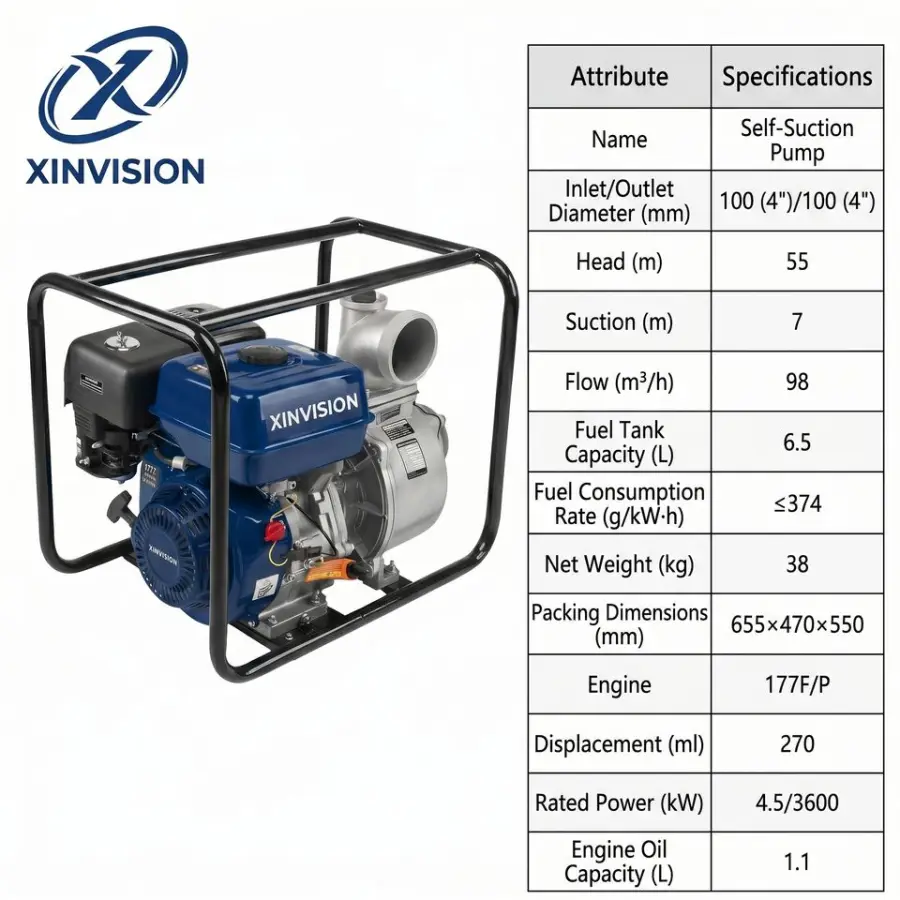 4 Inch High Lift Gasoline Water Pump 9HP 270cc Self-Priming 55m Head 98m3/h Petrol Water Pump for High Altitude Irrigation — image 5