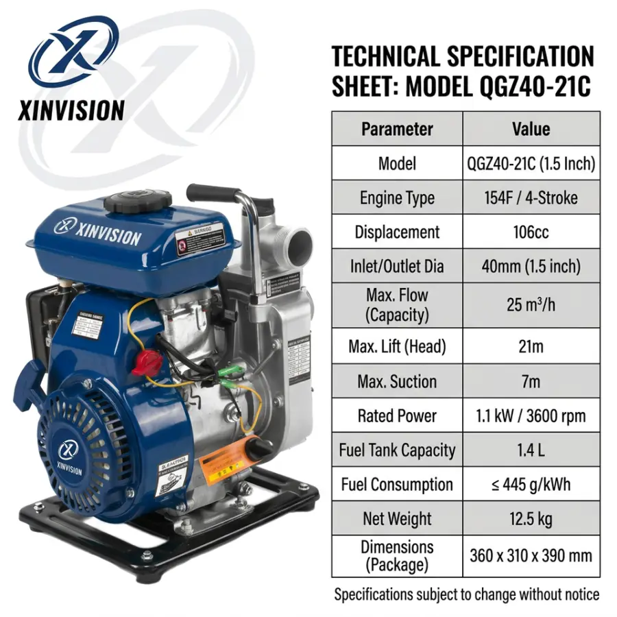 1.5 Inch Gasoline Water Pump 154F 4-Stroke Petrol Portable High Flow Agriculture Irrigation Pump for Farm Garden Orchard 25m3/h — image 5